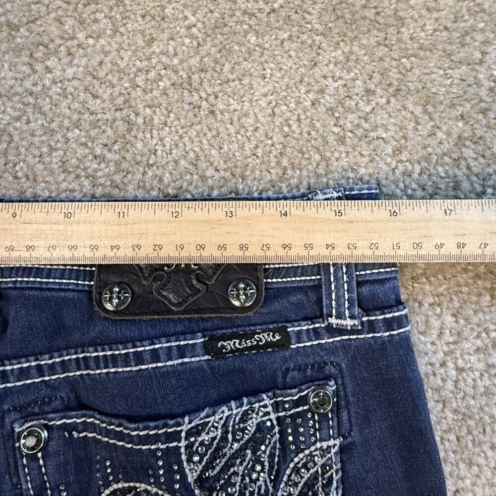 MISS ME Jeans EASY SKINNY JE5735ESR 27 Embellished Stretch HEMMED 31X26 F701